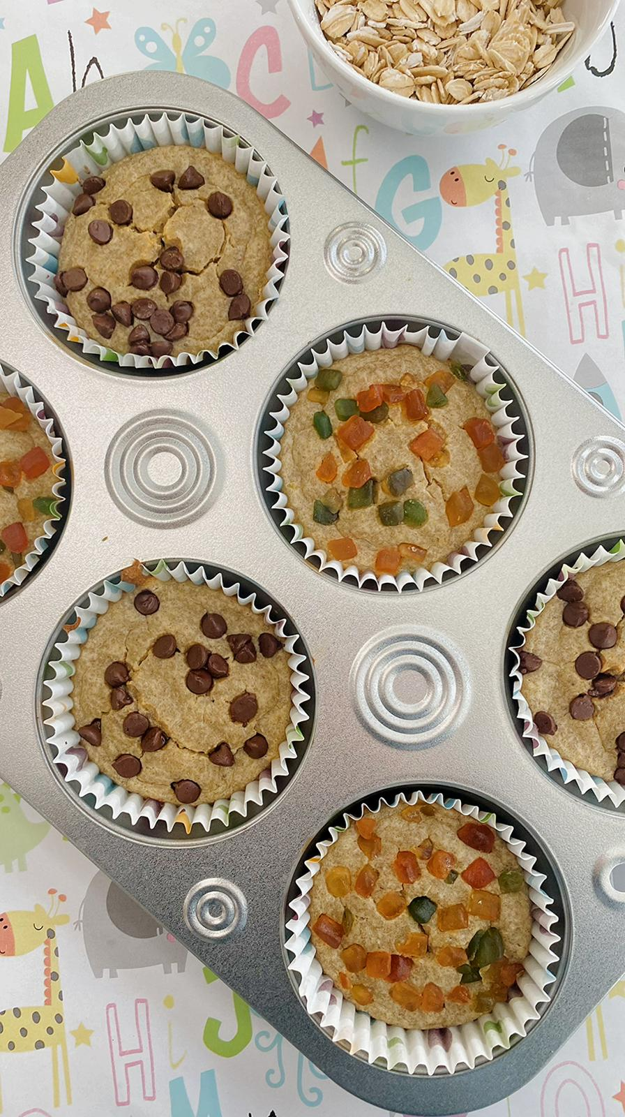 Banana Oats blender muffin in a muffin baking tray, just out of the oven. 
