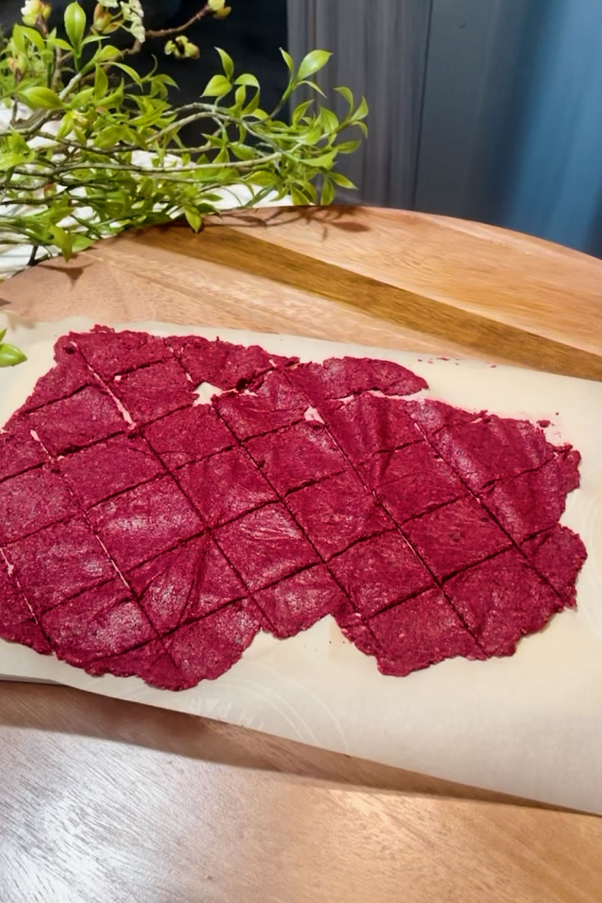 Beetroot cracker, yet to be baked in an oven.